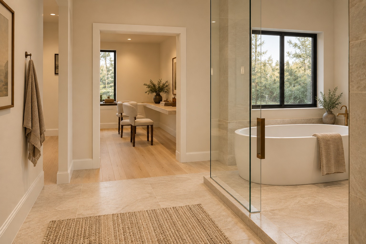 Primary bathroom: vanity to shower