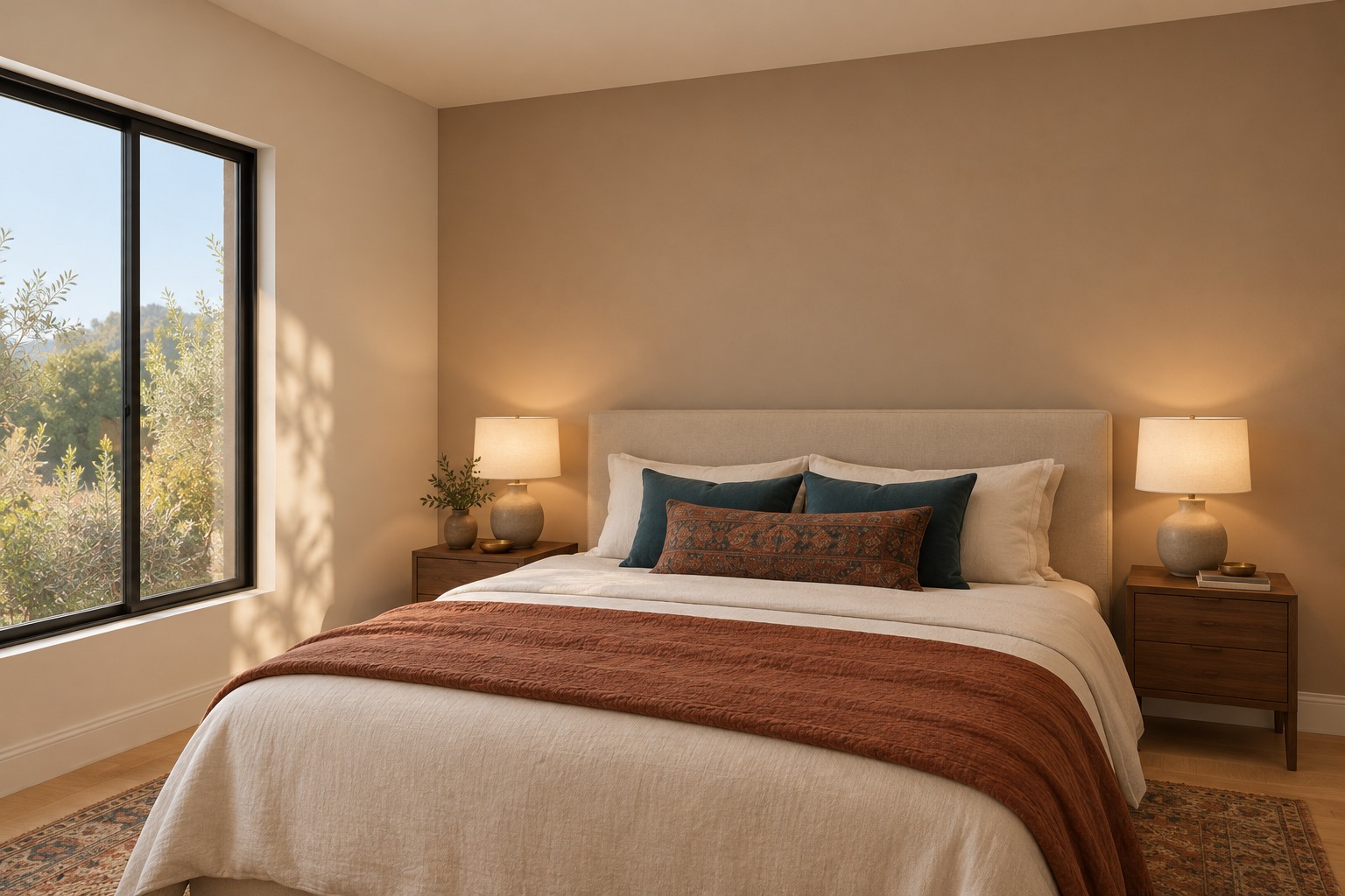 Bedroom one: east-facing bed and storage