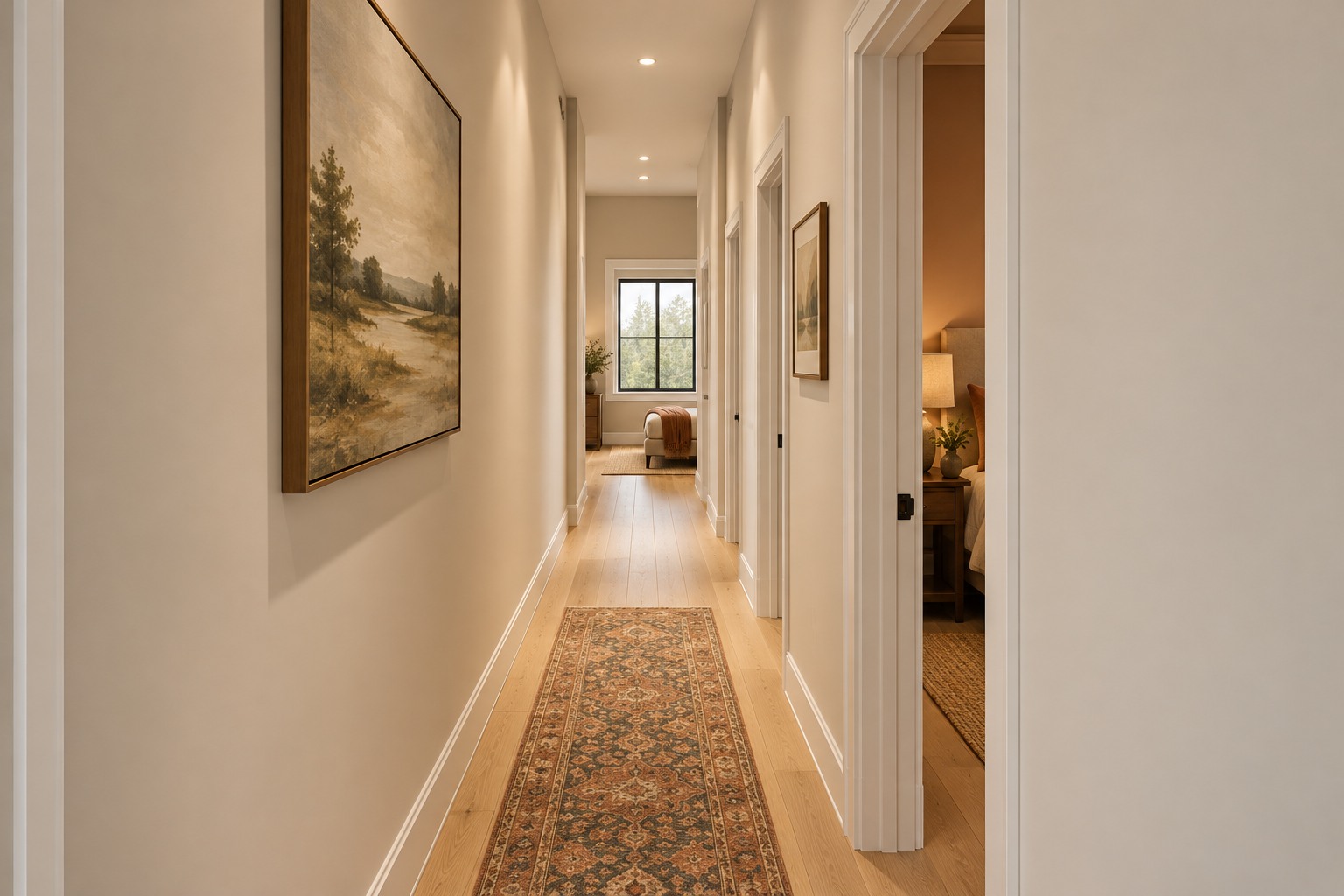 Residential hallway looking back west