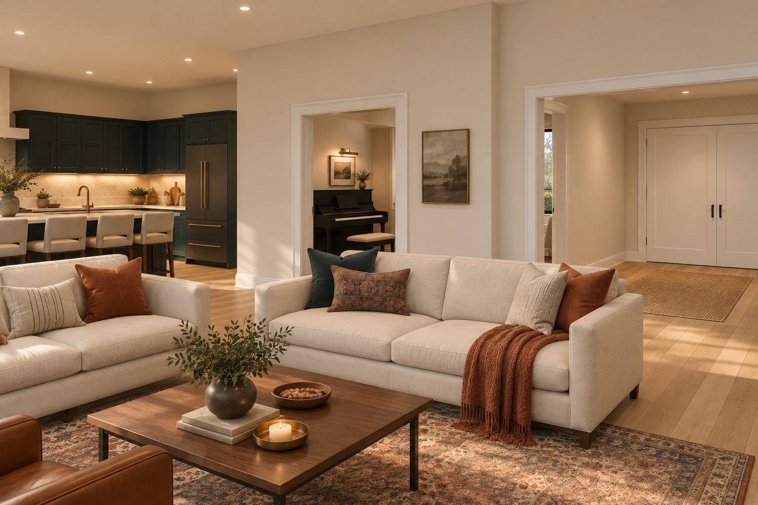 Living room, music room and entry connection