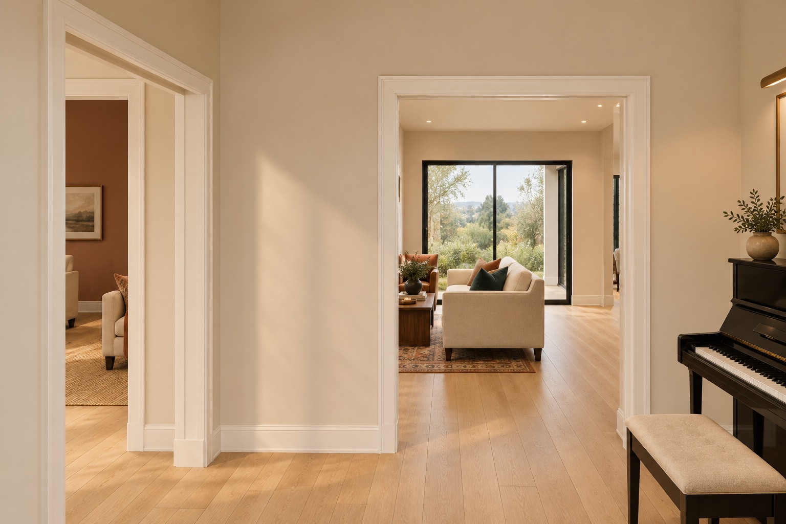 Music room through to the living room
