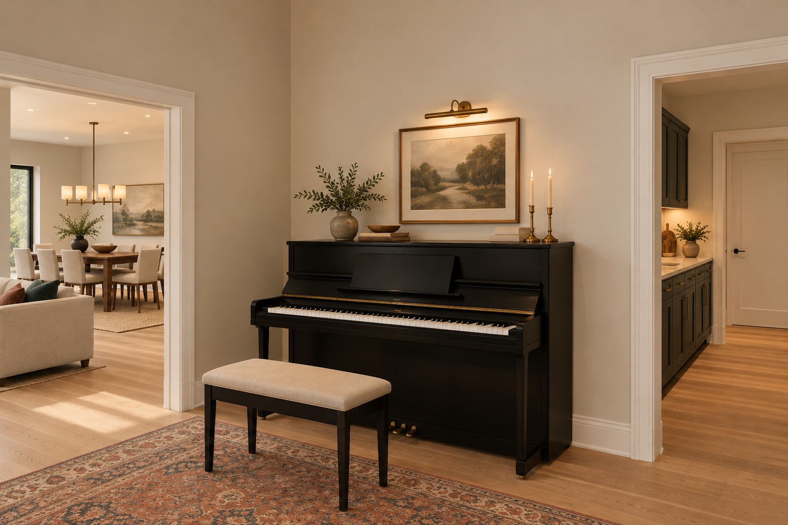 Music room and upright piano from the foyer