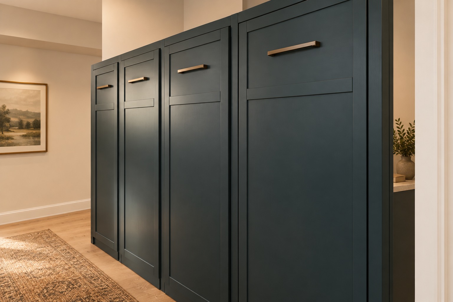 Pantry laundry enclosure and two-sided storage
